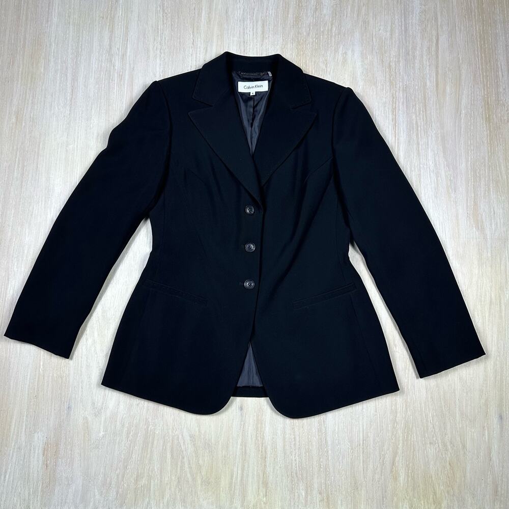 Calvin Klein Black 3-Button Career Office Professional Classic Blazer Jacket 8